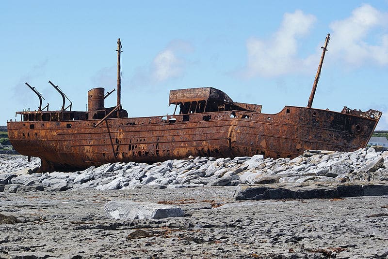 This ship can be located on the shores of Inis Oirr, the smaller of the three Aran Islands in the west of Ireland.