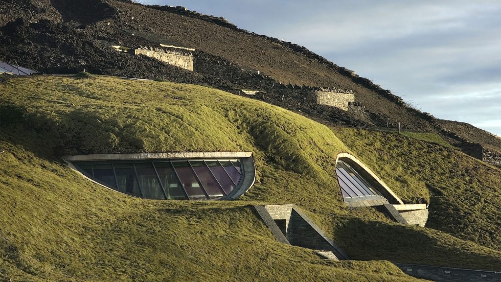 The Cliffs of Moher Visitor Experience is camouflaged in the hills