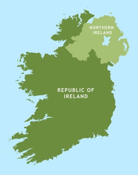 10 forskjeller mellom Nord-Irland og Republikken Irland inkluderer størrelse