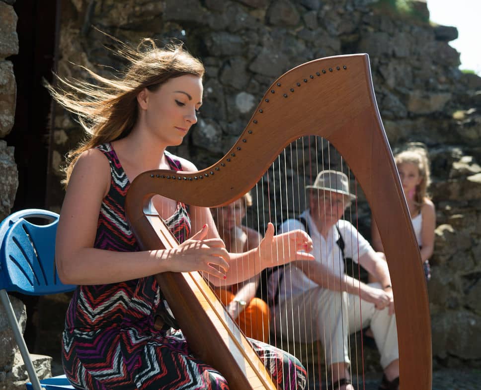 The Celtic harp is one of the most iconic instruments used in traditional Irish music.