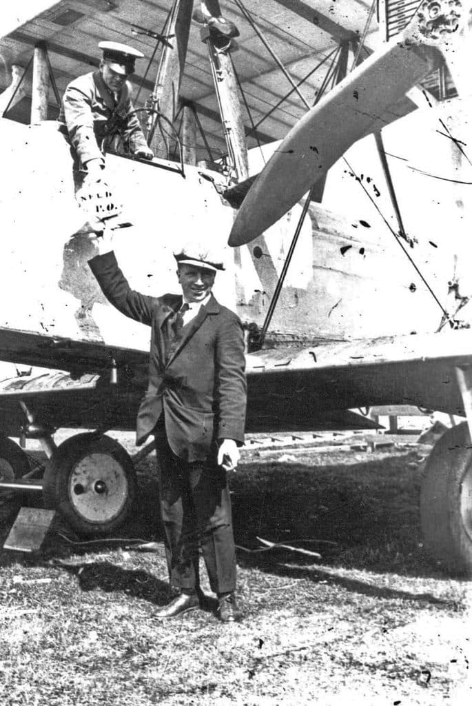 Alcock and Brown taking on mail on Vickers Vimy on 14 June 1919