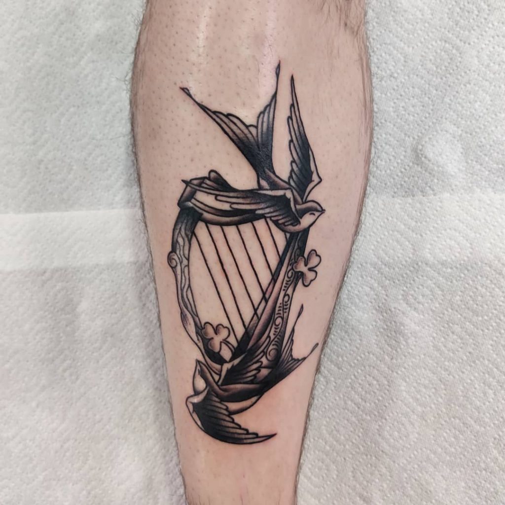 10 crazy cool Irish tattoos on Instagram include this one of a harp