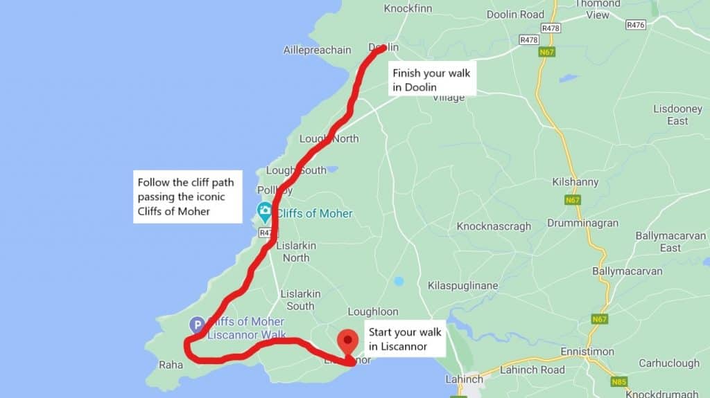 Cliffs of Moher Cliff Walk route.