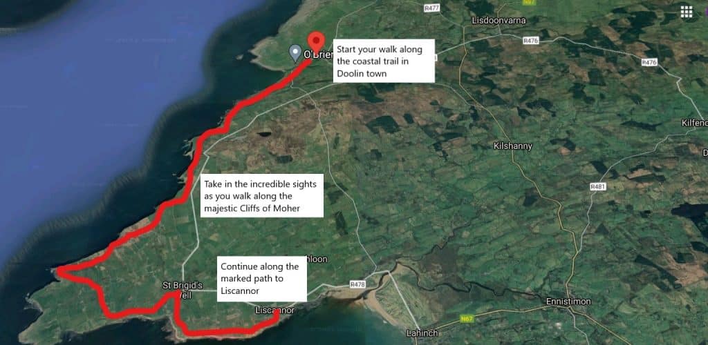 The route from Doolin to Liscannor.
