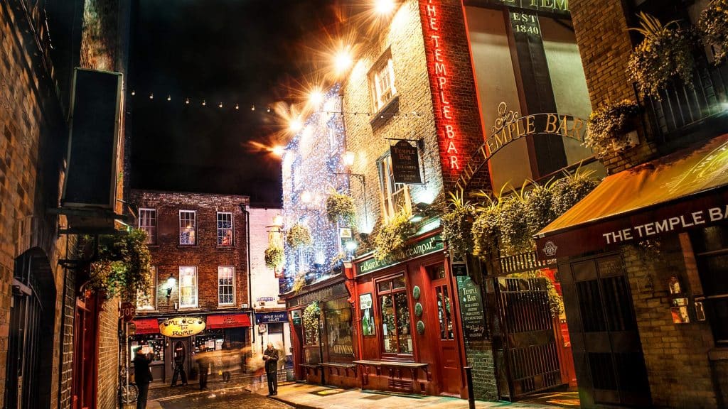 The Christmas decorations at Temple Bar is one of the things to do at Christmas in Dublin.