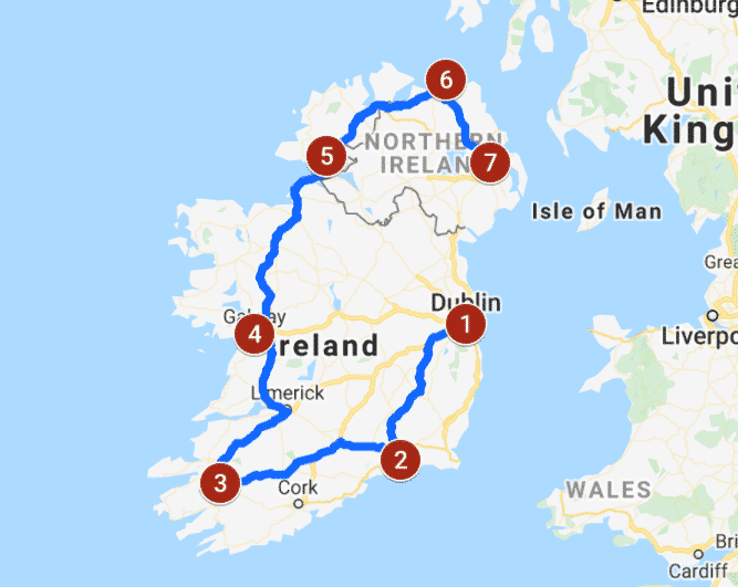 A handy map for your one week Ireland itinerary.