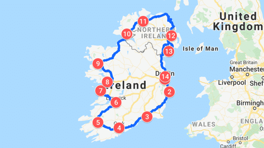 The route for your Ireland road trip itinerary.