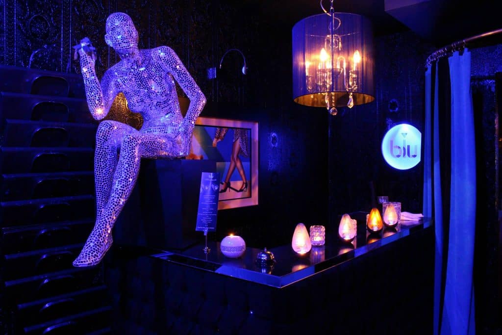 Blue is a flashy restaurant.