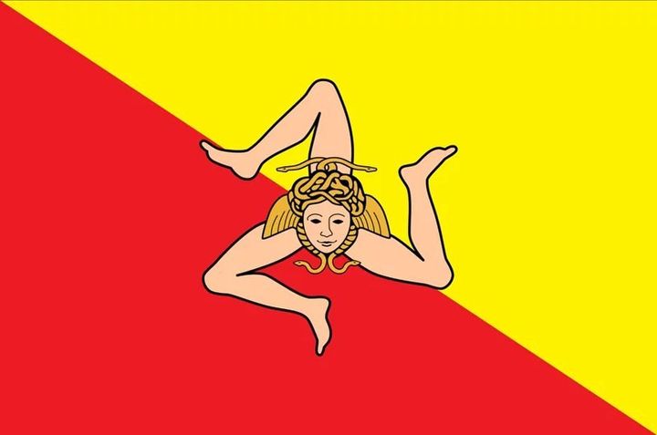 The Triskelion or Triskele can be seen on the Sicilian flag.