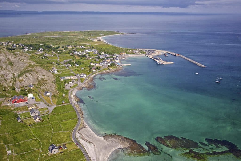 An aerial view of Inis Mór and the Atlantic Ocean. Galway is one of Ireland's 10 most popular counties.