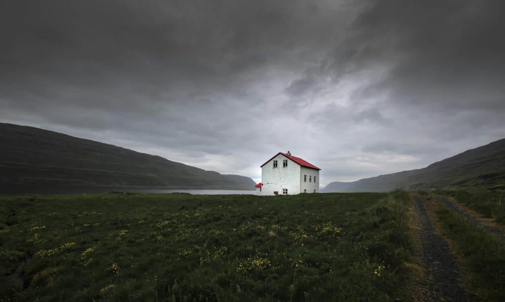 An isolated house on an island.