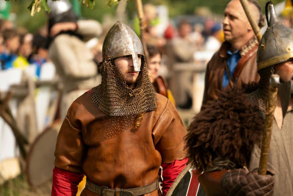 A man dressed as a Viking.