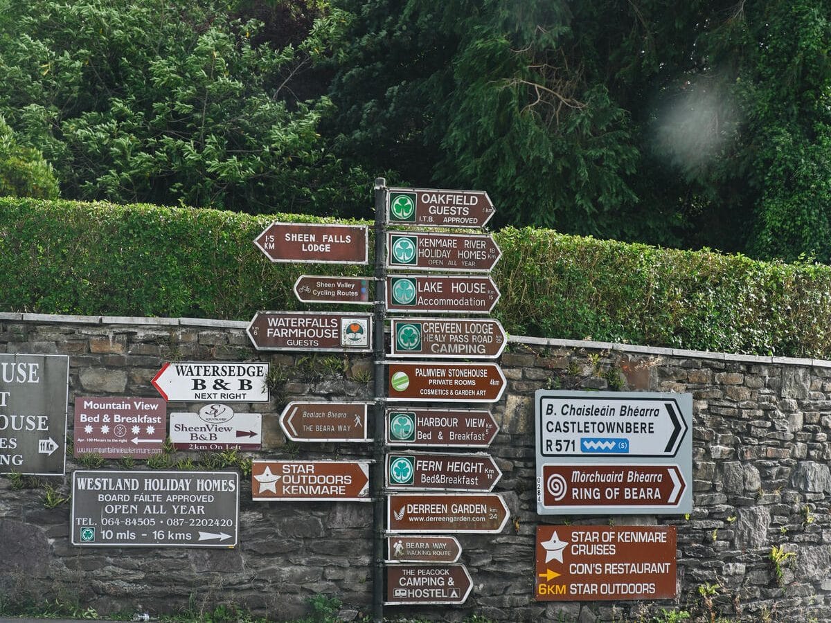 Several sign posts in Kenmare, Co. Kerry.