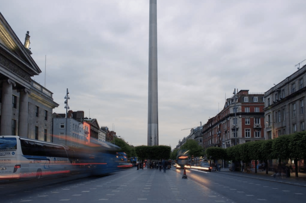 View of the spire of Dublin from the street.
