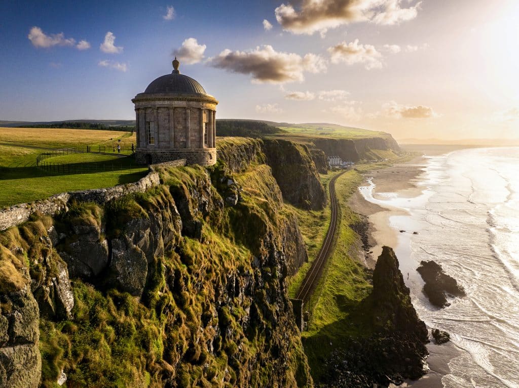 Picture of Mussenden temple and downhill beach.